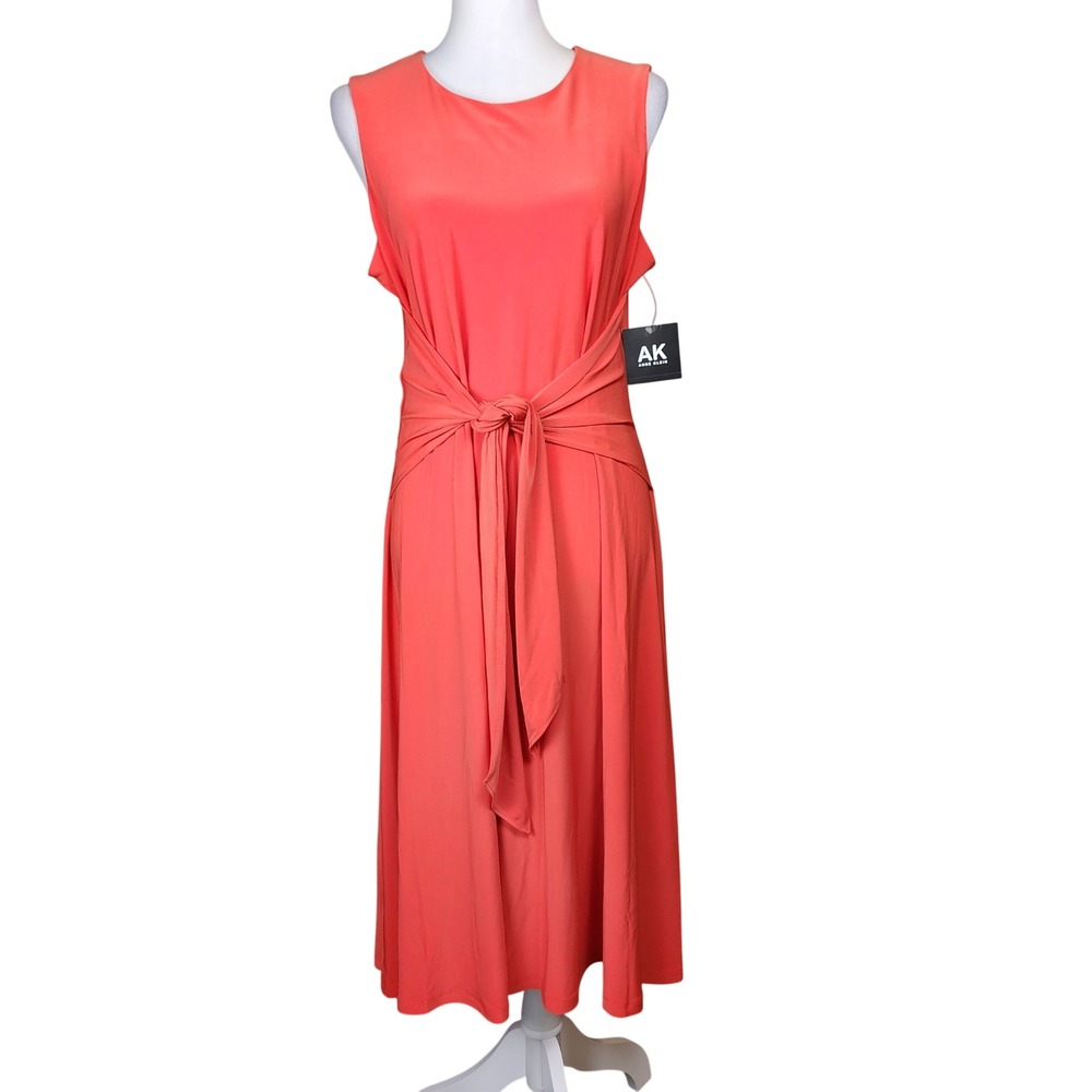 Anne Klein Midi Dress Womens Large Aztec Orange Stretch Flowy Casual Work NEW